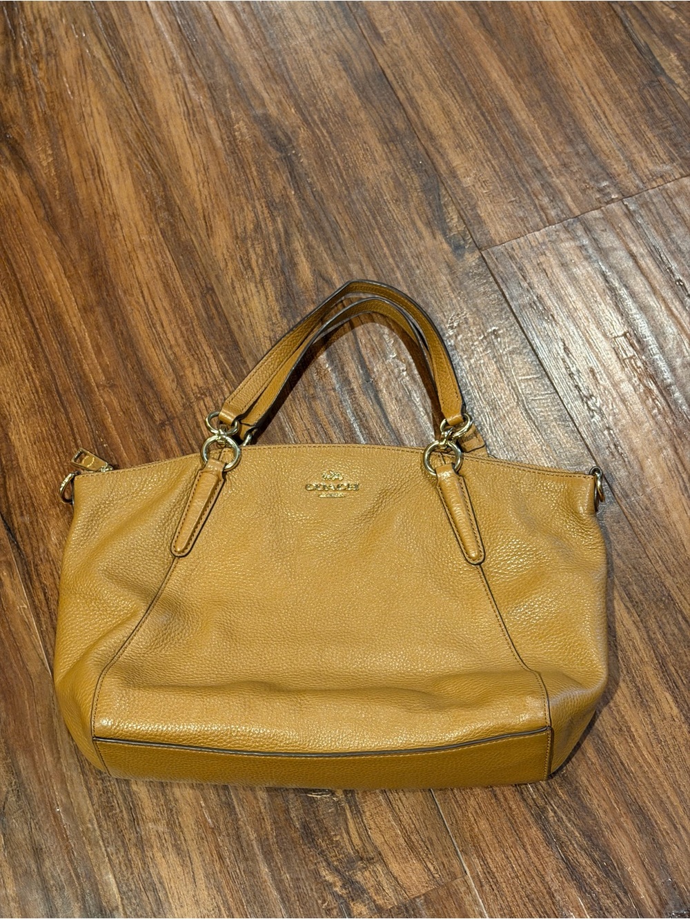 Coach Mustard Tan Pebbled Leather Shoulder Bag with Gold Hardware